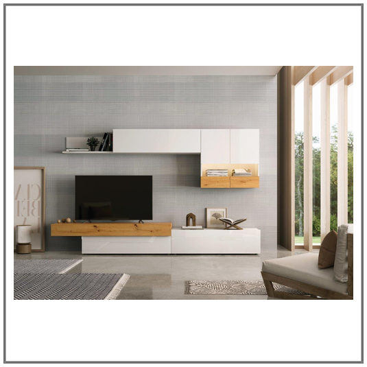 Salón moderno lacado brillo Blanco / Grafito - MOBLERONE