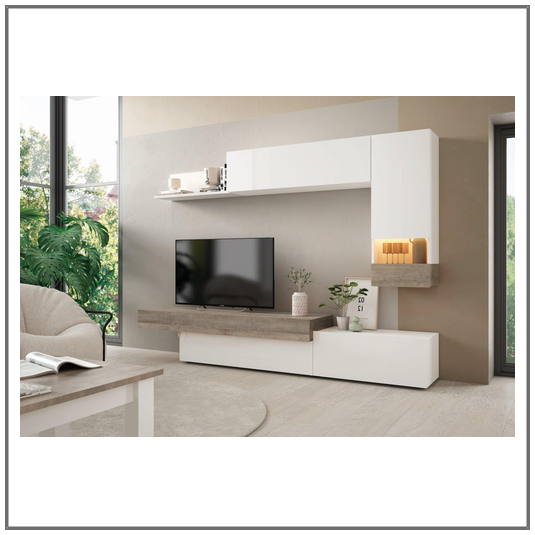Salón moderno lacado brillo Blanco / Grafito - MOBLERONE