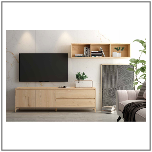 Mueble salón Milano 07 acabado Roble con TV 200 cm