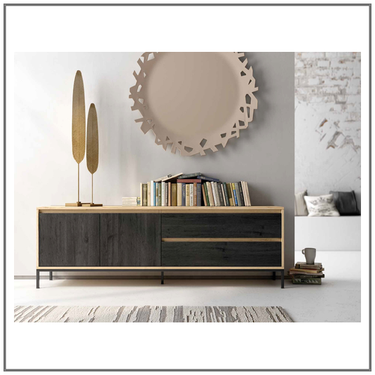 Mueble aparador Milano de 200 cm en color Roble combinado Ebony