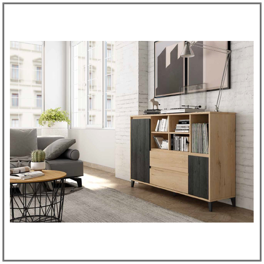 Aparador modelo Milano en color Roble combinado con Ebony.